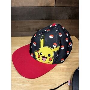 Nintendo Pokémon Pikachu Snapback Hat Red Black Poké Ball Adjustable